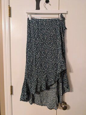 Abercrombie & Fitch Floral Ditsy Green Ruffle Hem High Low Wrap Skirt MP EUC